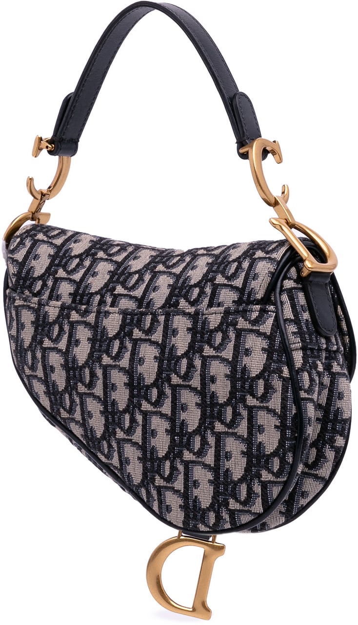 Dior Mini Oblique Canvas Saddle Bag Blauw