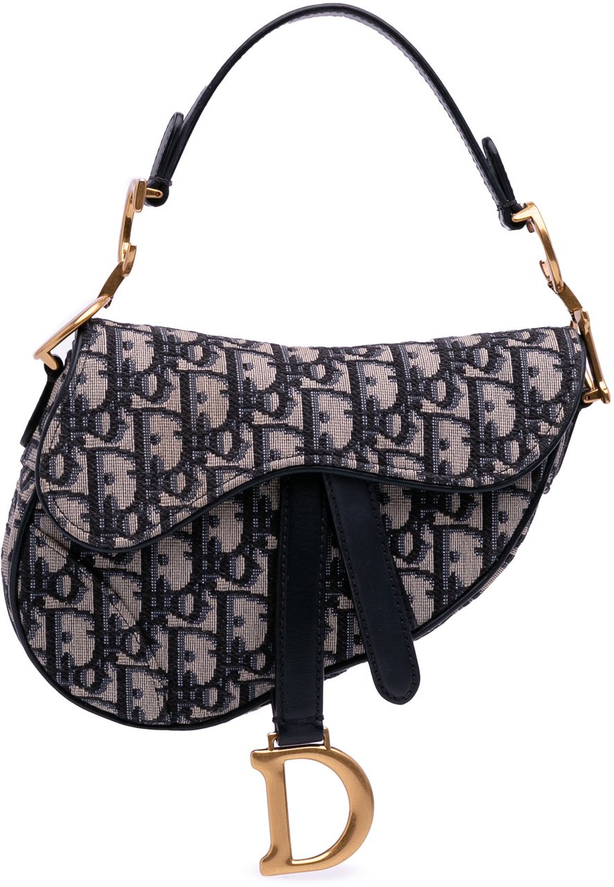 Dior Mini Oblique Canvas Saddle Bag Blauw
