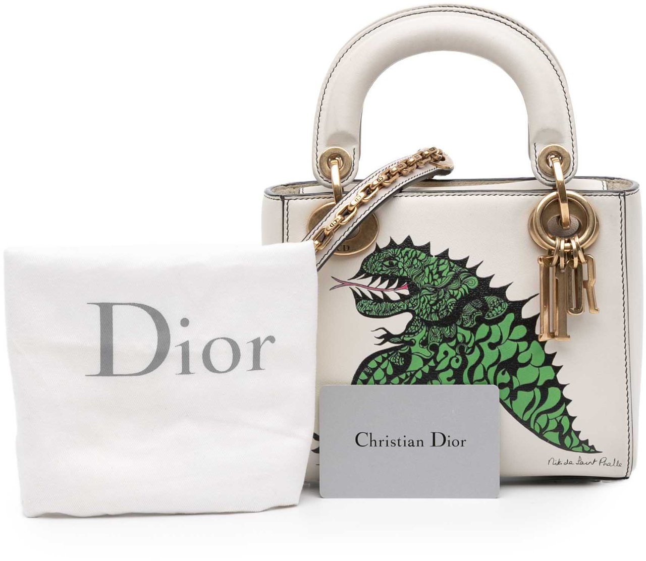 Dior Limited Edition Niki De Saint Phalle Mini Calfskin Dragon Lady Dior Wit