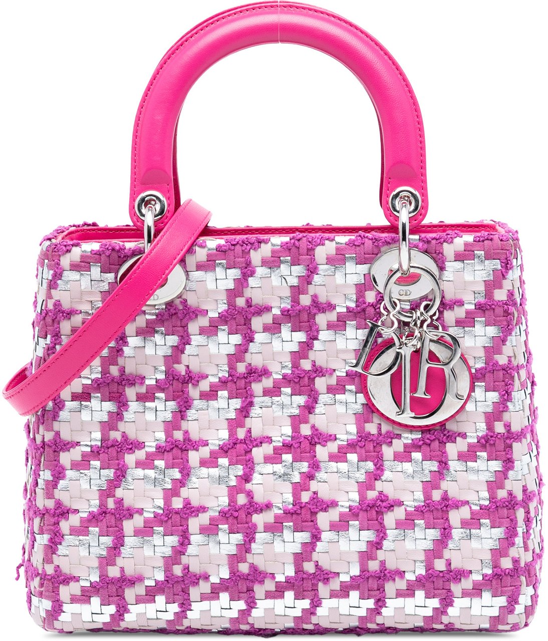 Dior Medium Lambskin And Tweed Lady Dior Roze