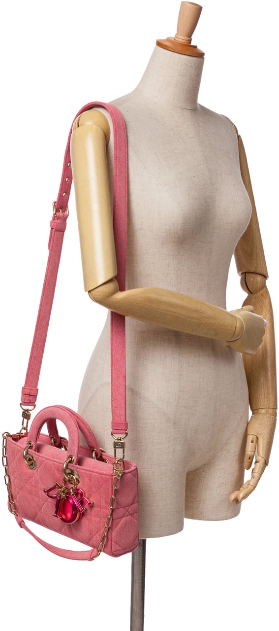 Dior Medium Denim Macrocannage Lady D Joy Roze