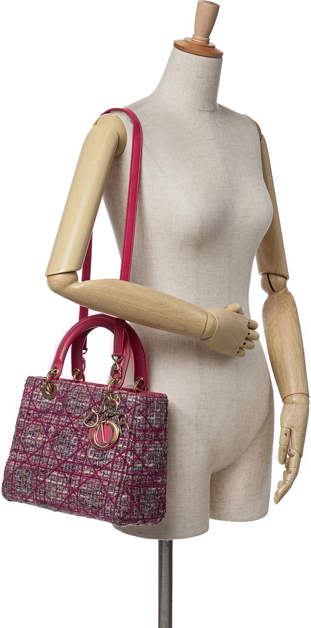 Dior Medium Tweed Macrocannage Lady Dior Roze