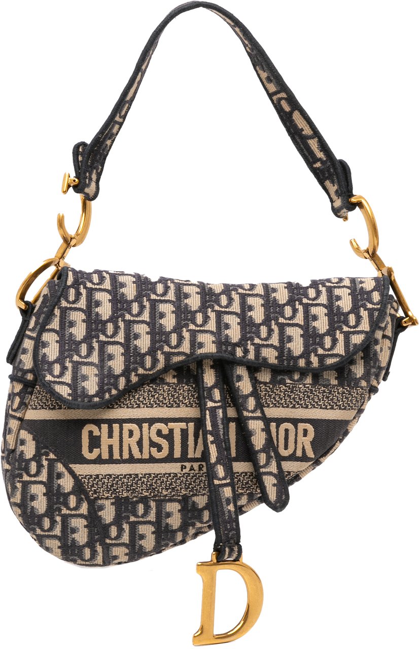 Dior Oblique Embroidered Canvas Saddle Bag Blauw