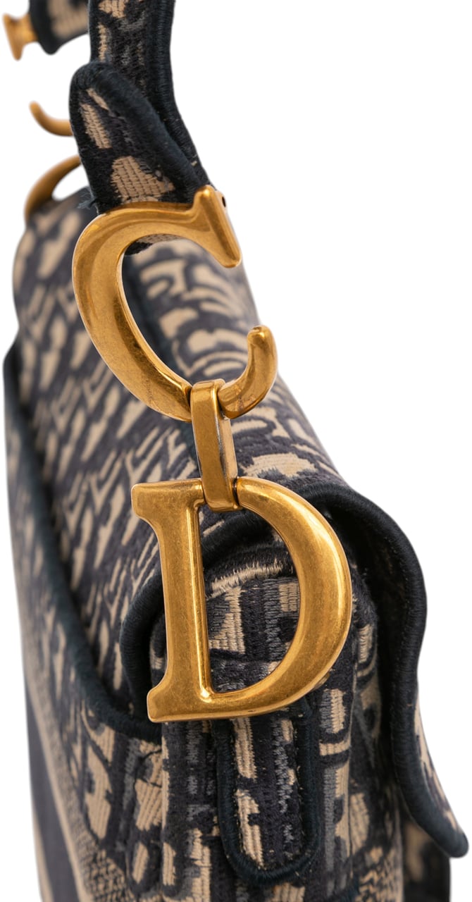 Dior Oblique Embroidered Canvas Saddle Bag Blauw