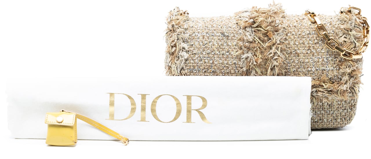 Dior New Rock Tweed and Rhinestones Chain Shoulder Bag Bruin