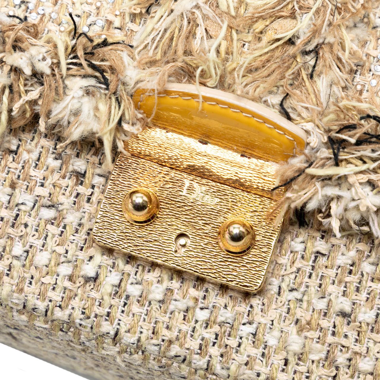 Dior New Rock Tweed and Rhinestones Chain Shoulder Bag Bruin