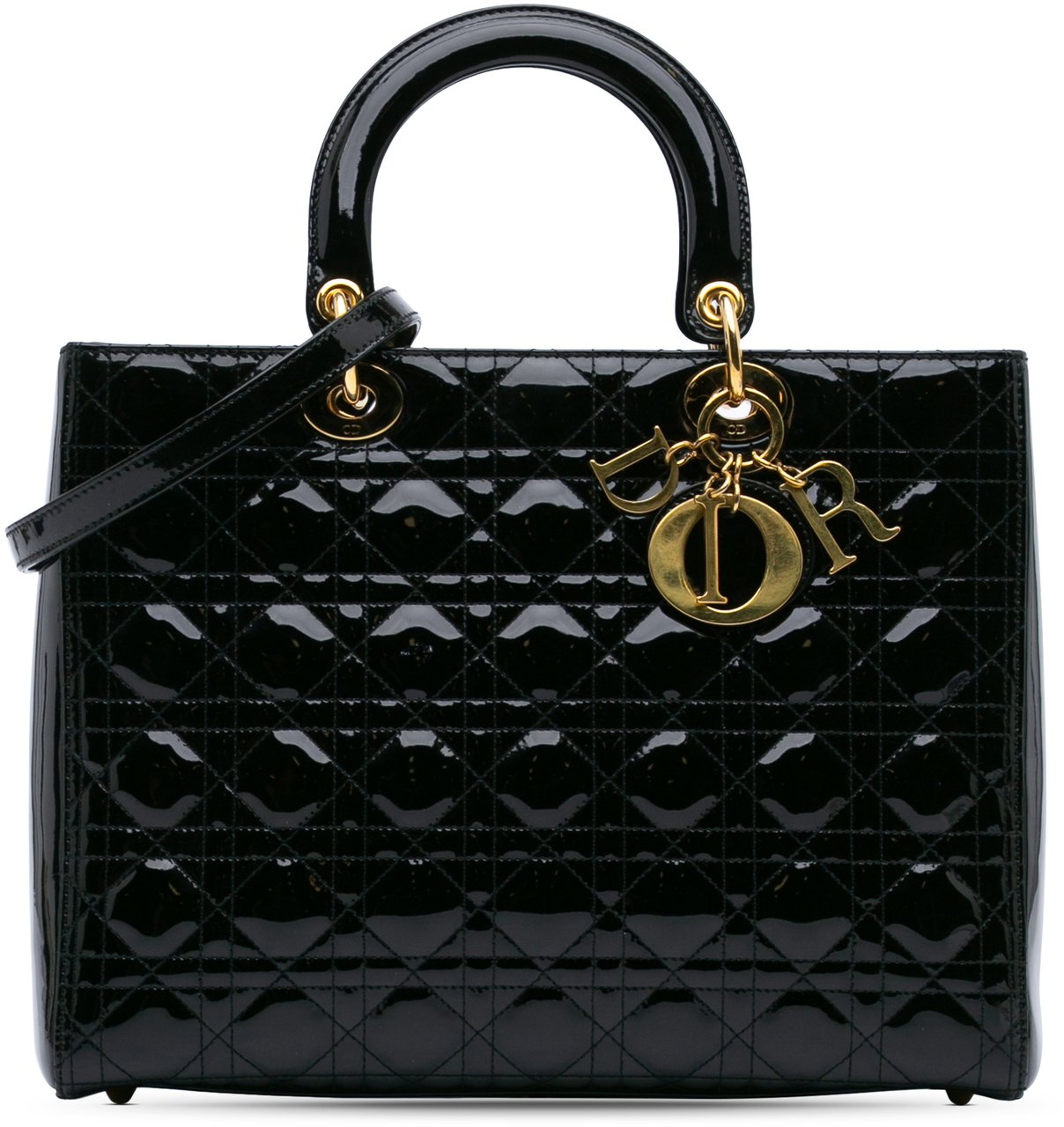 Dior Large Patent Cannage Lady Dior Zwart