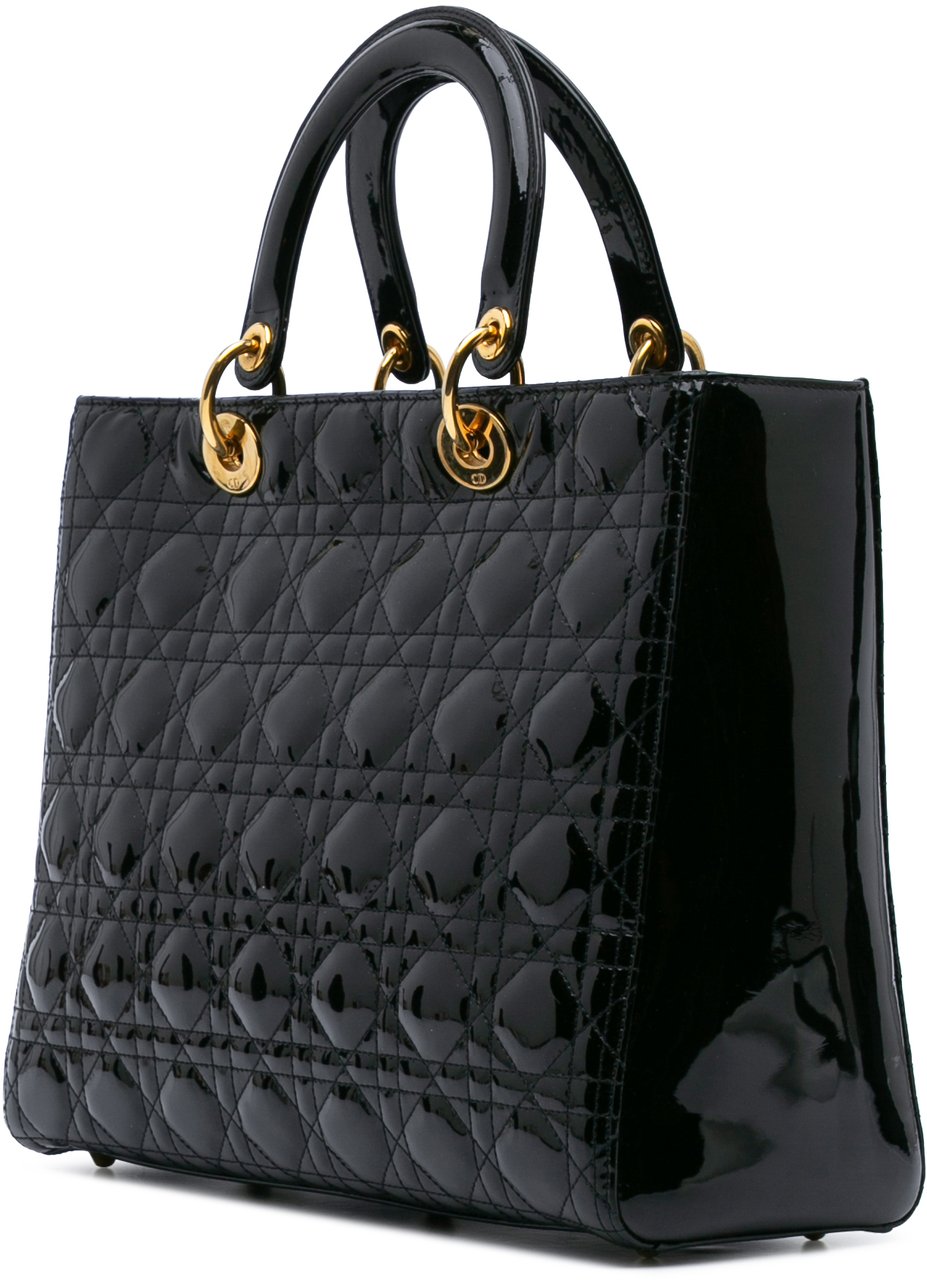 Dior Large Patent Cannage Lady Dior Zwart