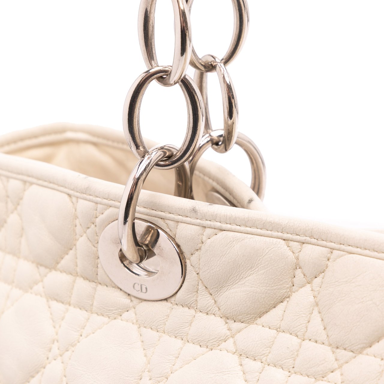 Dior Lambskin Cannage Lady Dior Soft Shopping Tote Wit