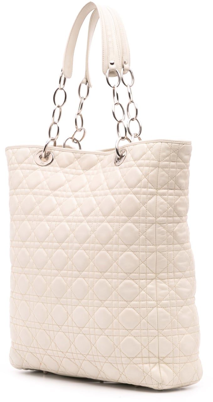 Dior Lambskin Cannage Lady Dior Soft Shopping Tote Wit