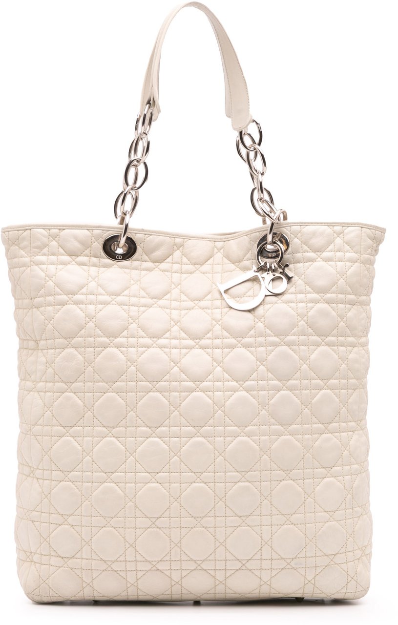 Dior Lambskin Cannage Lady Dior Soft Shopping Tote Wit