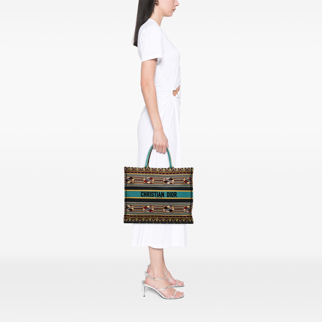 Dior Large Embroidered Canvas Book Tote Blauw