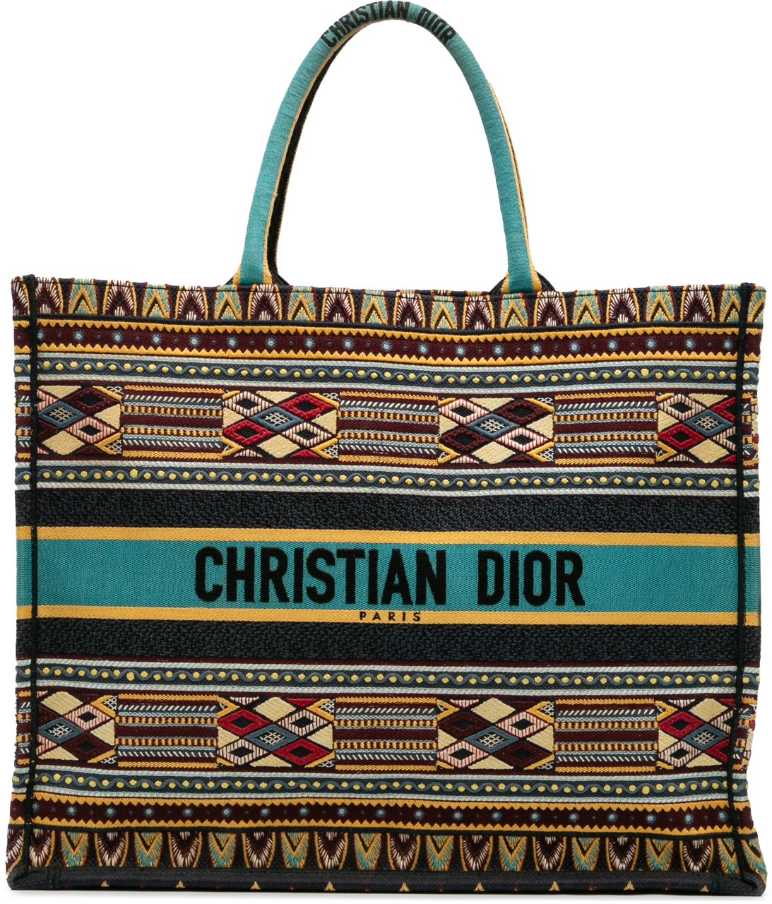 Dior Large Embroidered Canvas Book Tote Blauw