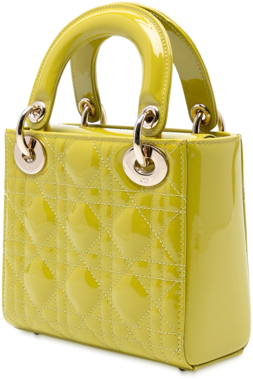 Dior Mini Patent Cannage Lady Dior Geel