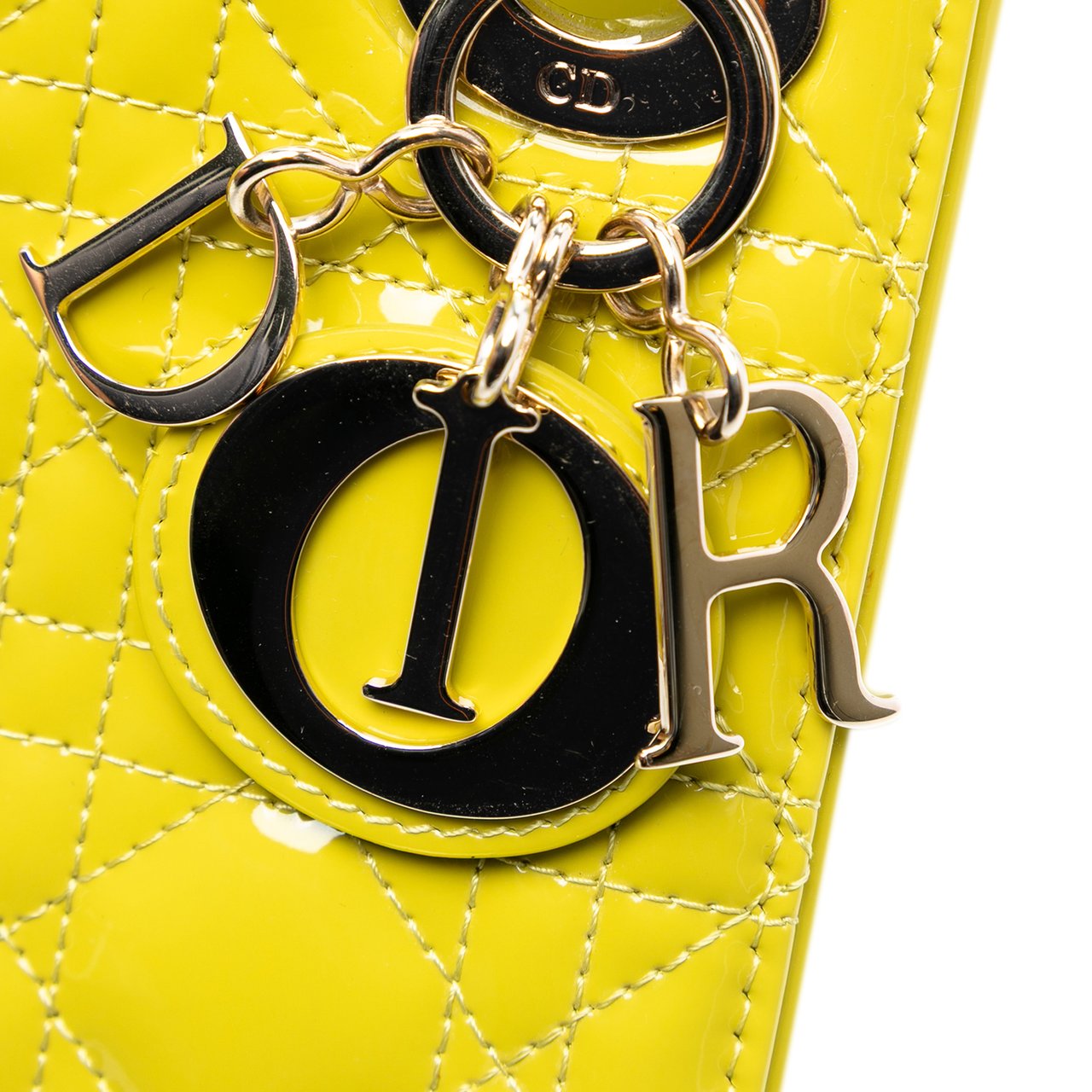 Dior Mini Patent Cannage Lady Dior Geel