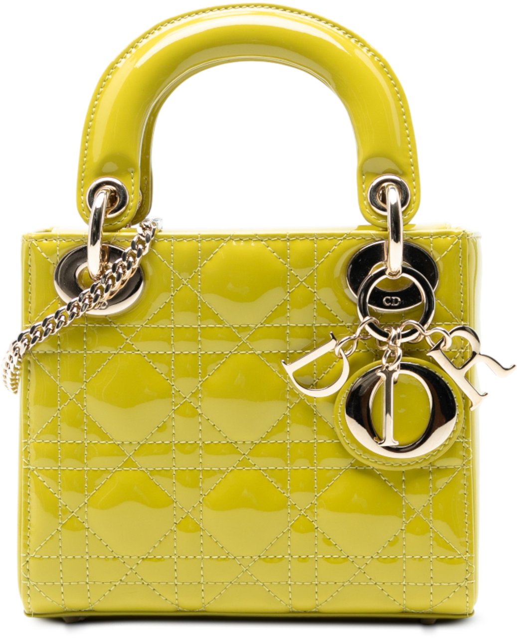 Dior Mini Patent Cannage Lady Dior Geel