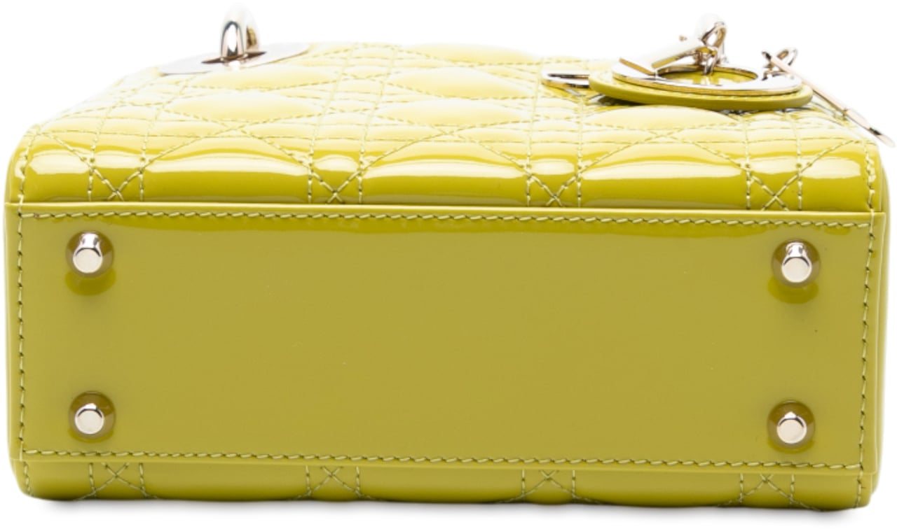 Dior Mini Patent Cannage Lady Dior Geel