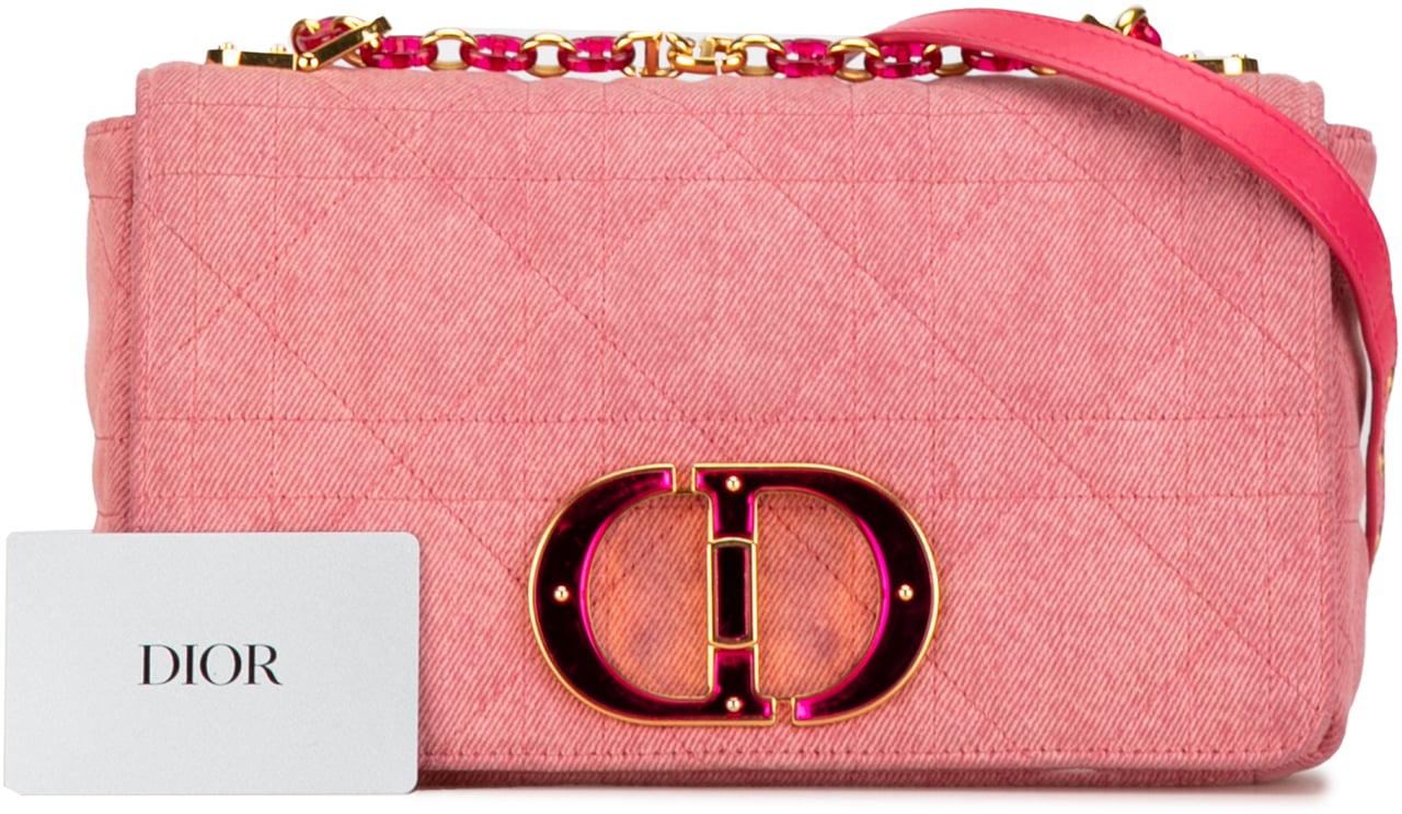 Dior Medium Denim Macrocannage Caro Bag Roze
