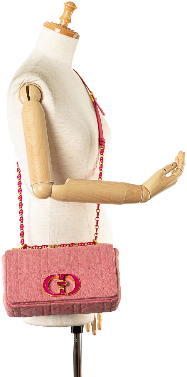 Dior Medium Denim Macrocannage Caro Bag Roze