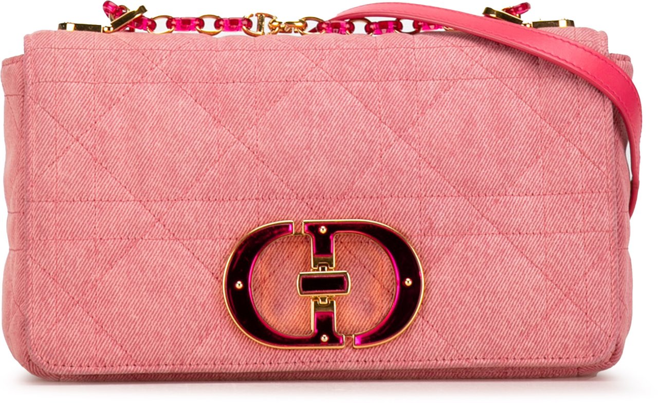 Dior Medium Denim Macrocannage Caro Bag Roze