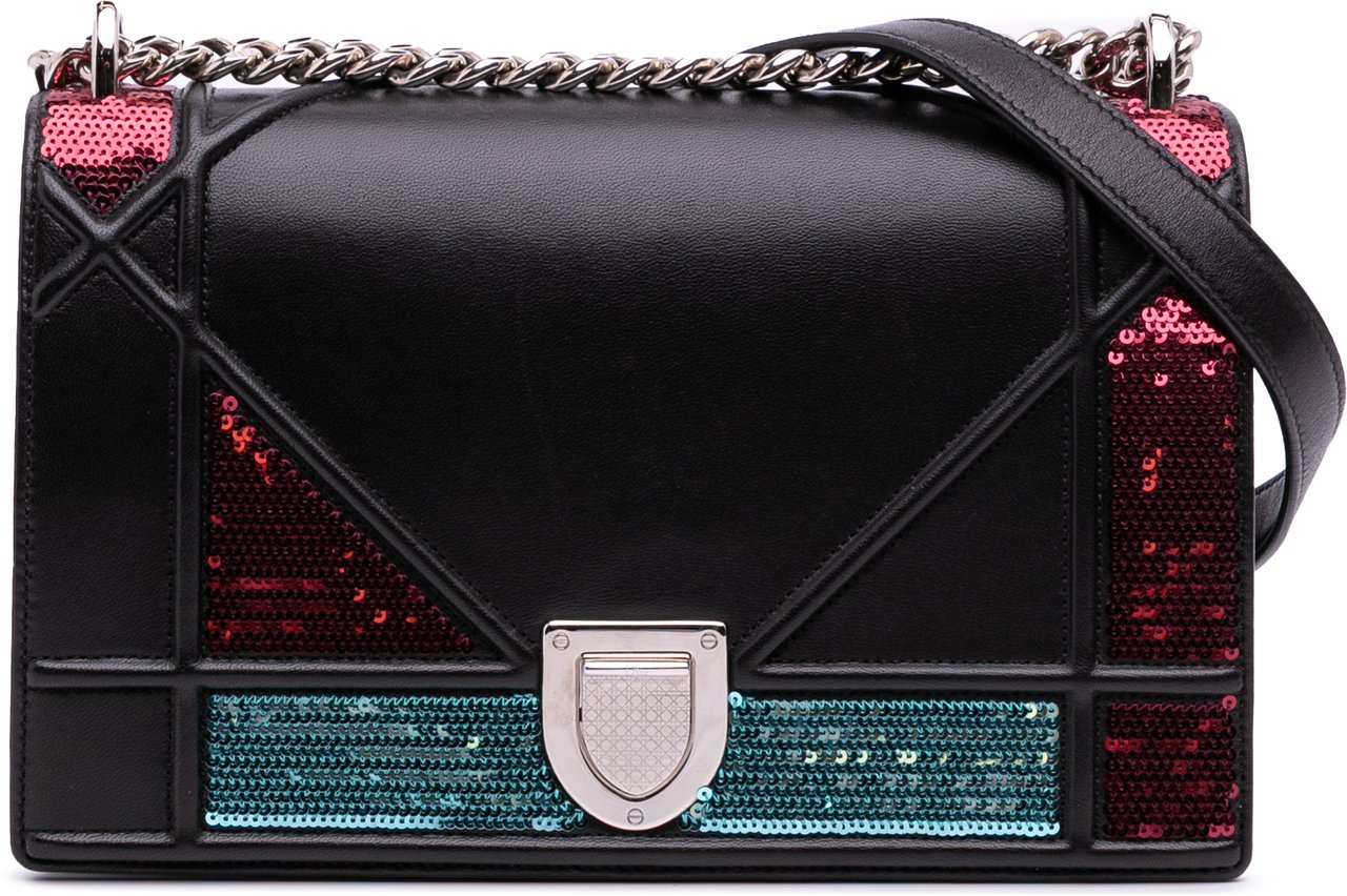 Dior Medium Lambskin Sequin Diorama Flap Zwart