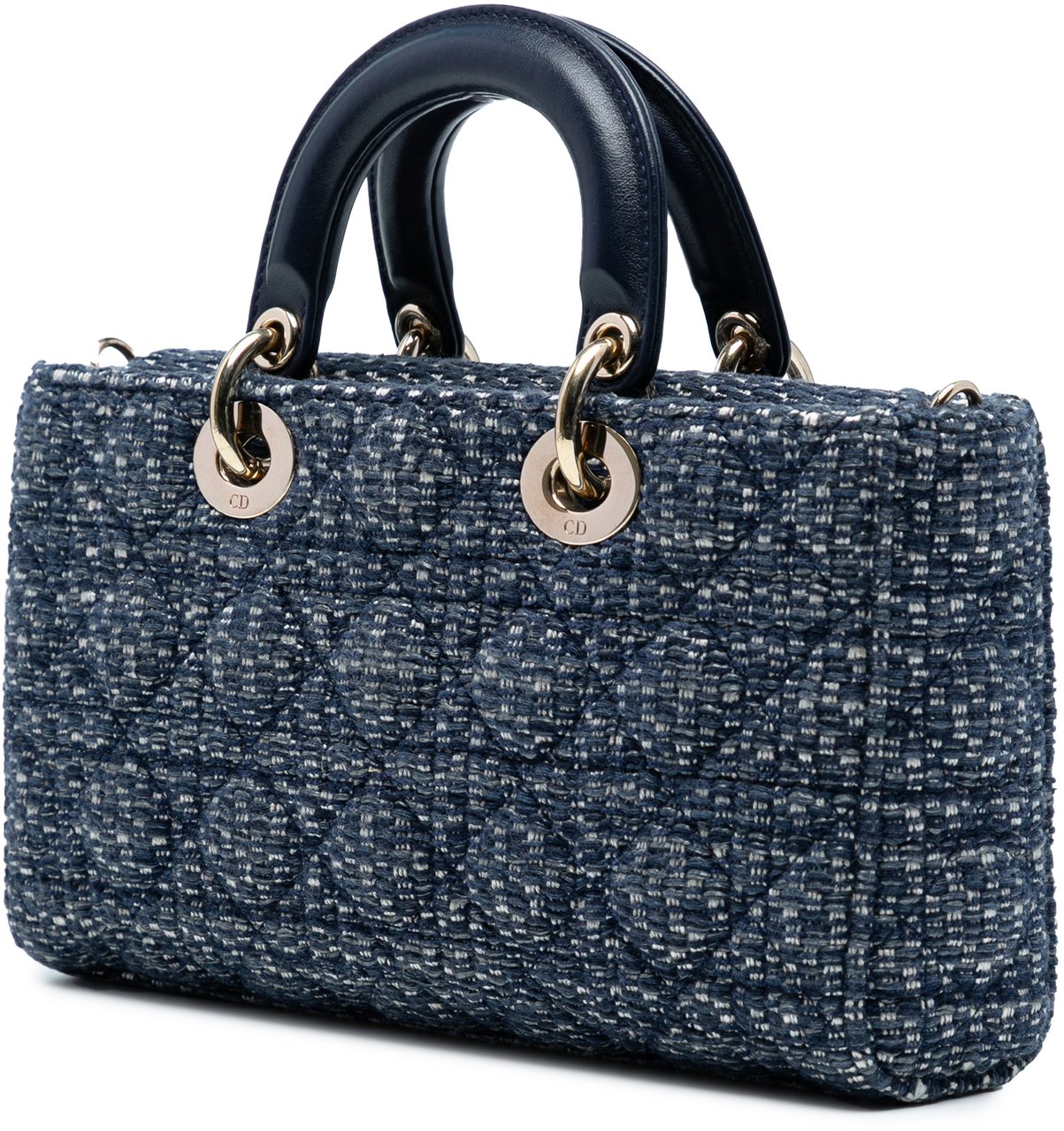 Dior Medium Tweed Cannage Lady D Joy Blauw