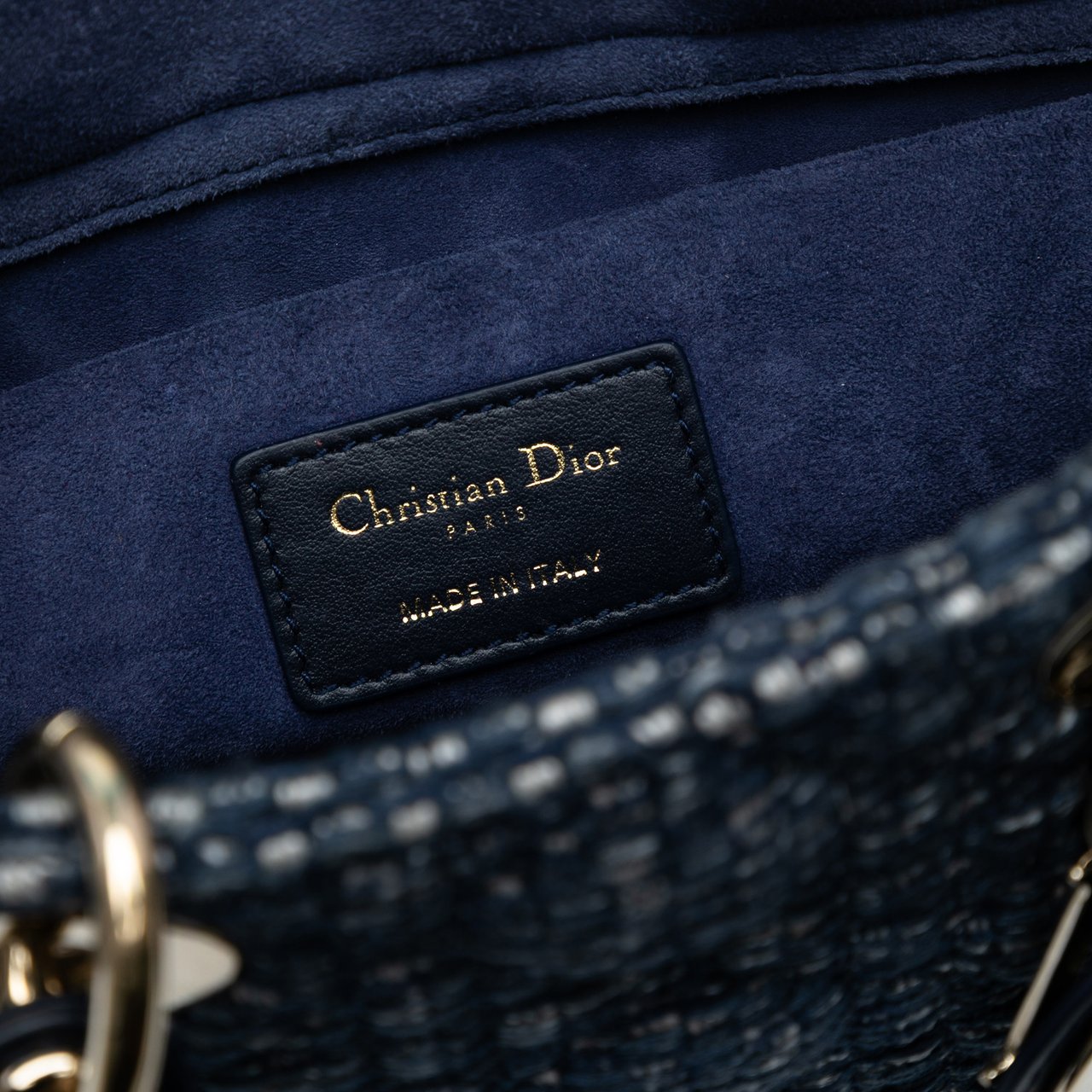 Dior Medium Tweed Cannage Lady D Joy Blauw