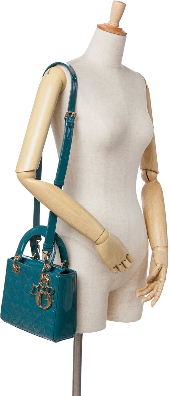 Dior Small Patent Cannage Lady Dior Blauw