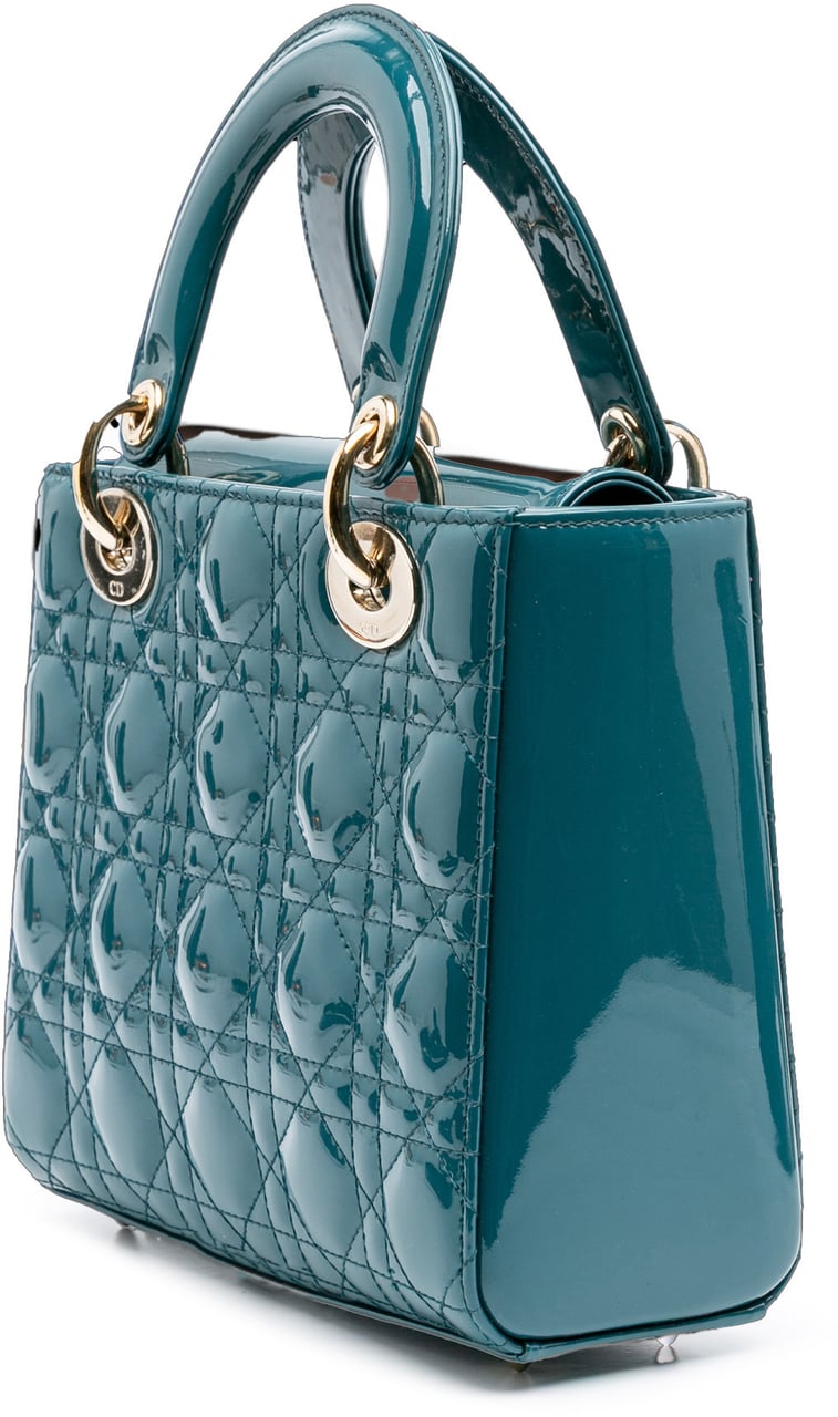 Dior Small Patent Cannage Lady Dior Blauw