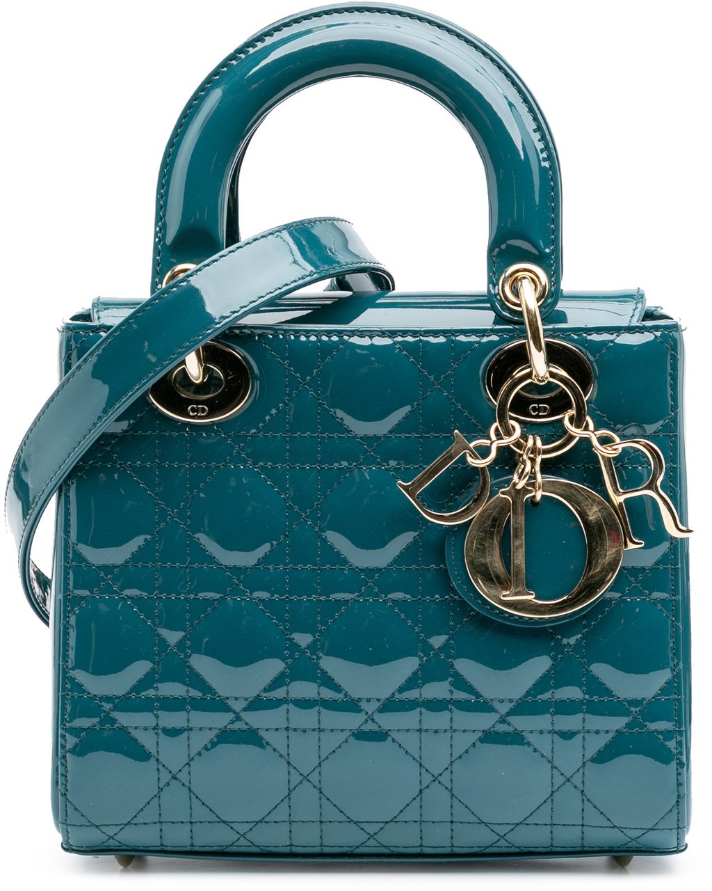 Dior Small Patent Cannage Lady Dior Blauw