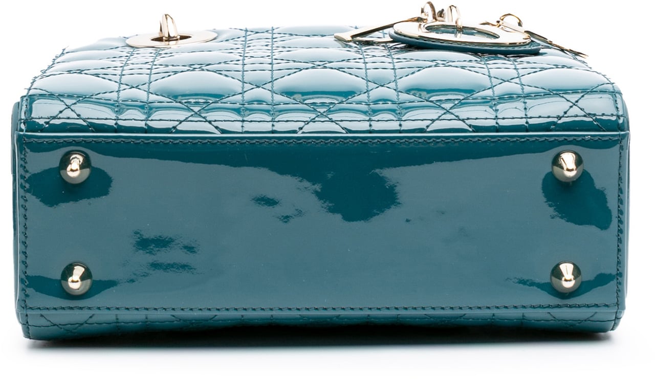 Dior Small Patent Cannage Lady Dior Blauw
