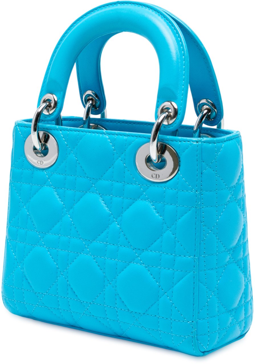 Dior Mini Lambskin Cannage Lady Dior Blauw