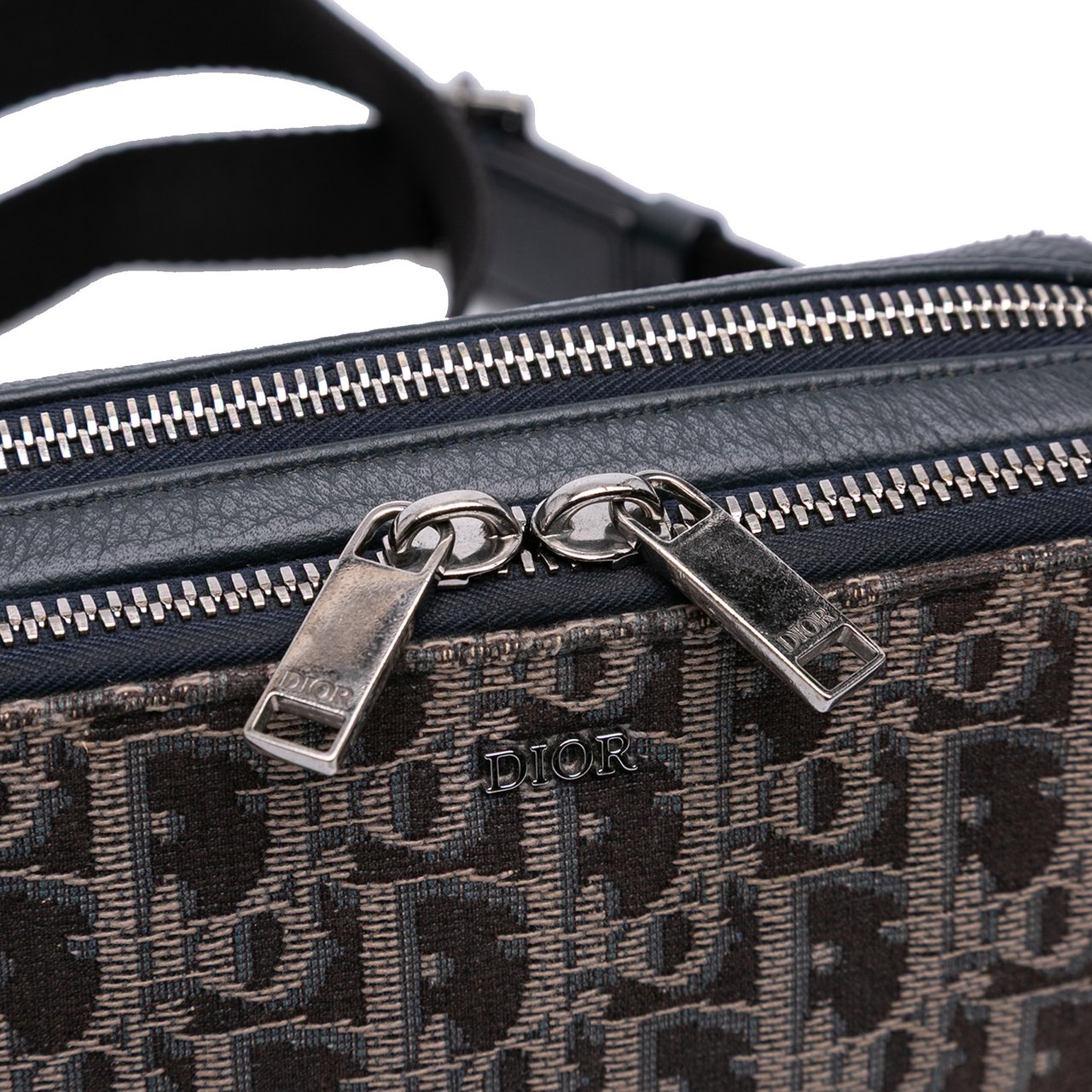 Dior Oblique Canvas Zipped Pouch with Strap Zwart