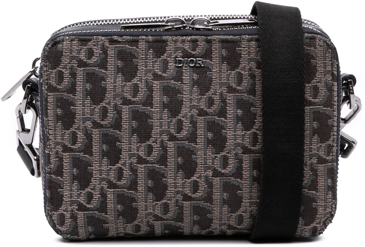 Dior Oblique Canvas Zipped Pouch with Strap Zwart