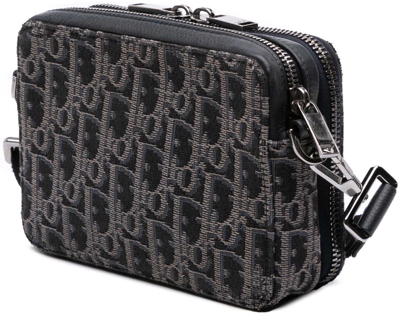 Dior Oblique Canvas Zipped Pouch with Strap Zwart