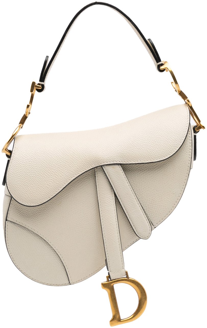 Dior Mini Grained Calfskin Saddle Bag Wit