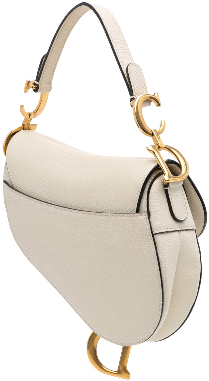 Dior Mini Grained Calfskin Saddle Bag Wit