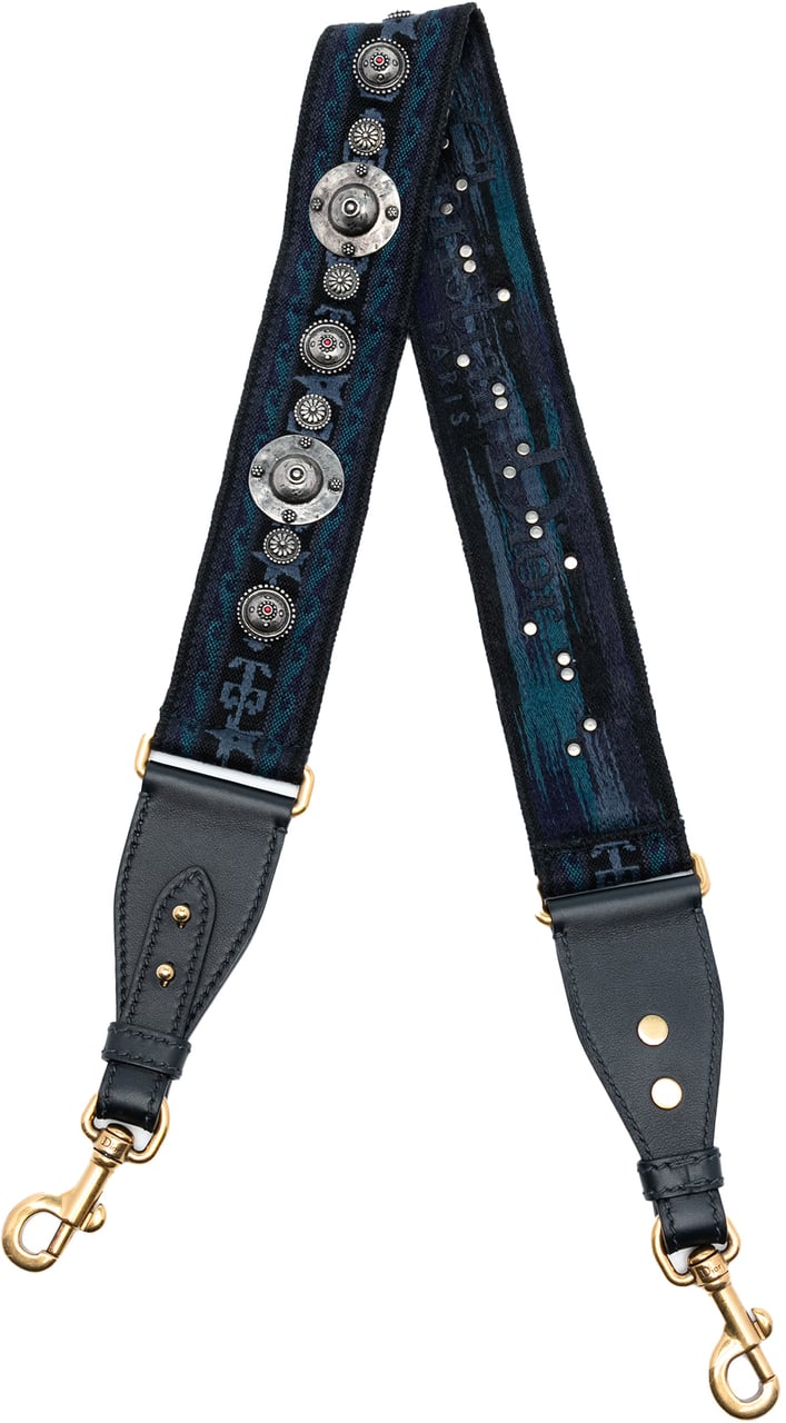 Dior Studded Canvas Embroidered Bag Strap Blauw
