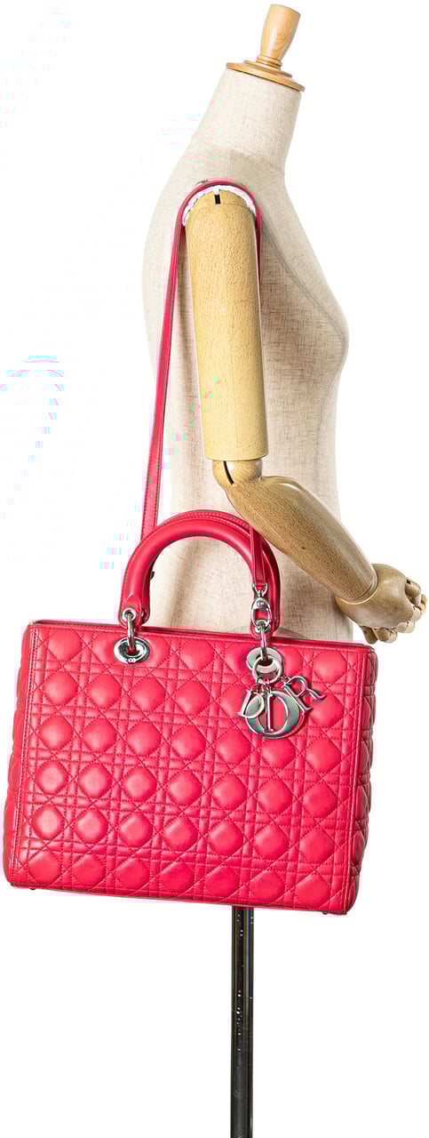 Dior Large Lambskin Cannage Lady Dior Roze