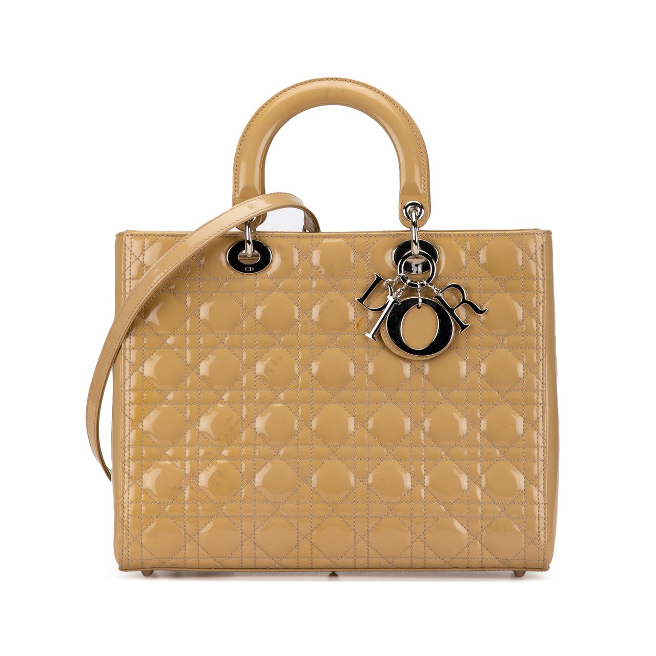 Dior Large Patent Cannage Lady Dior Bruin