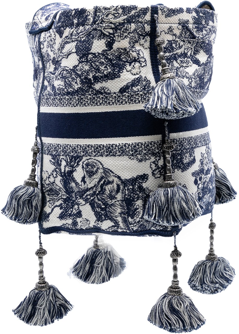 Dior Canvas Embroidered Toile De Jouy D Bubble Bucket Bag Blauw