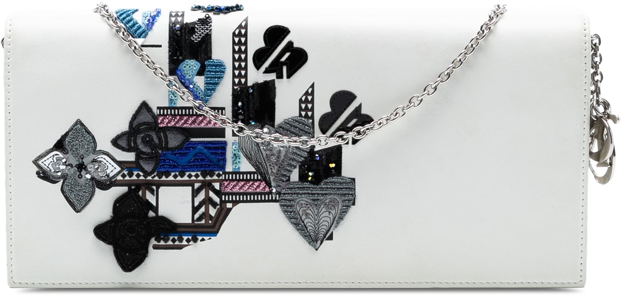 Dior Leather Patch Embellished Clutch on Chain Wit