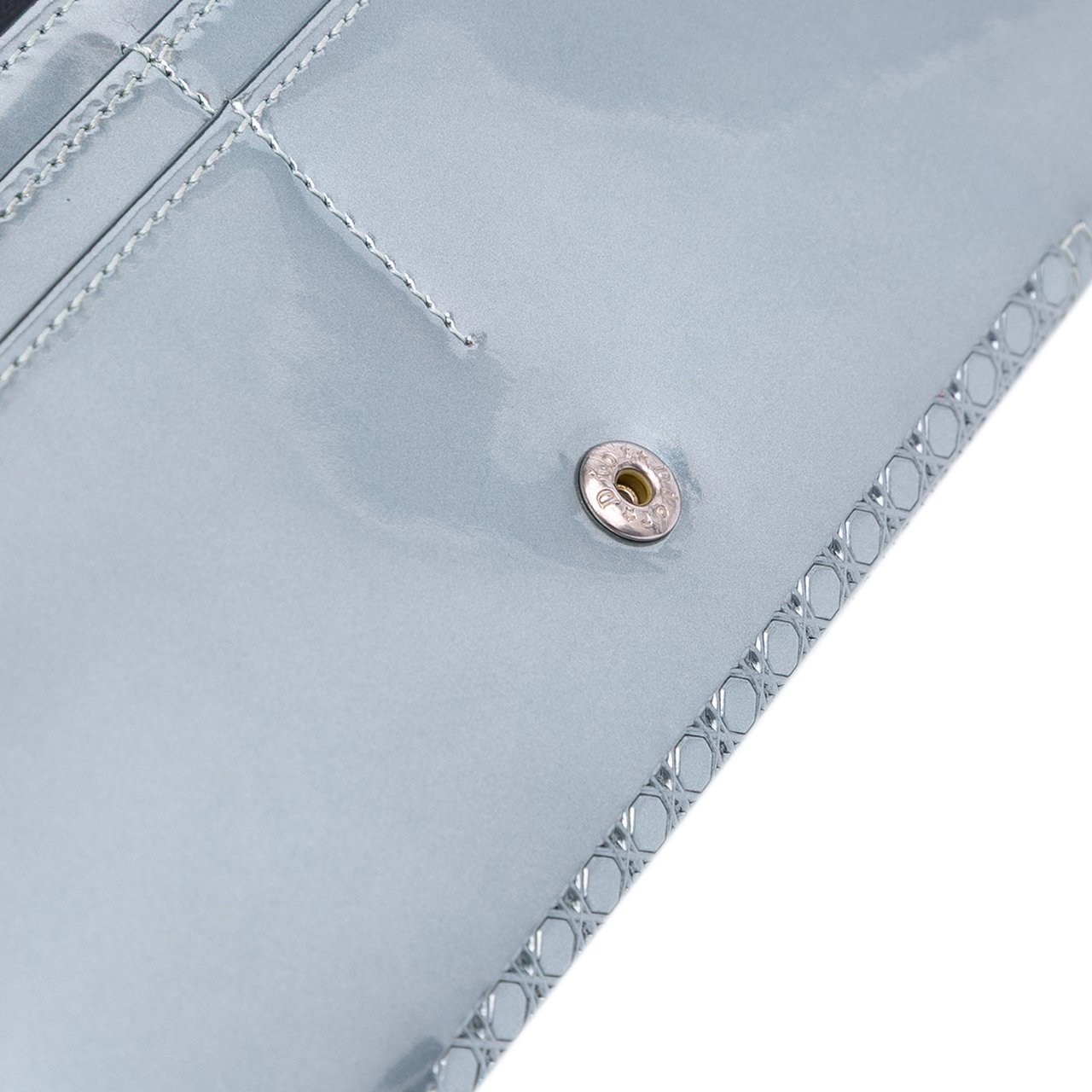 Dior Metallic Patent Microcannage Diorama Wallet on Chain Blauw