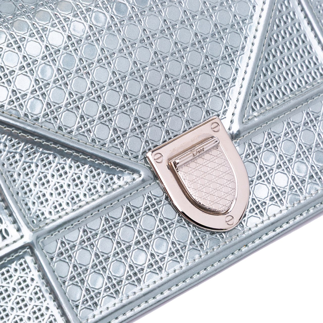 Dior Metallic Patent Microcannage Diorama Wallet on Chain Blauw