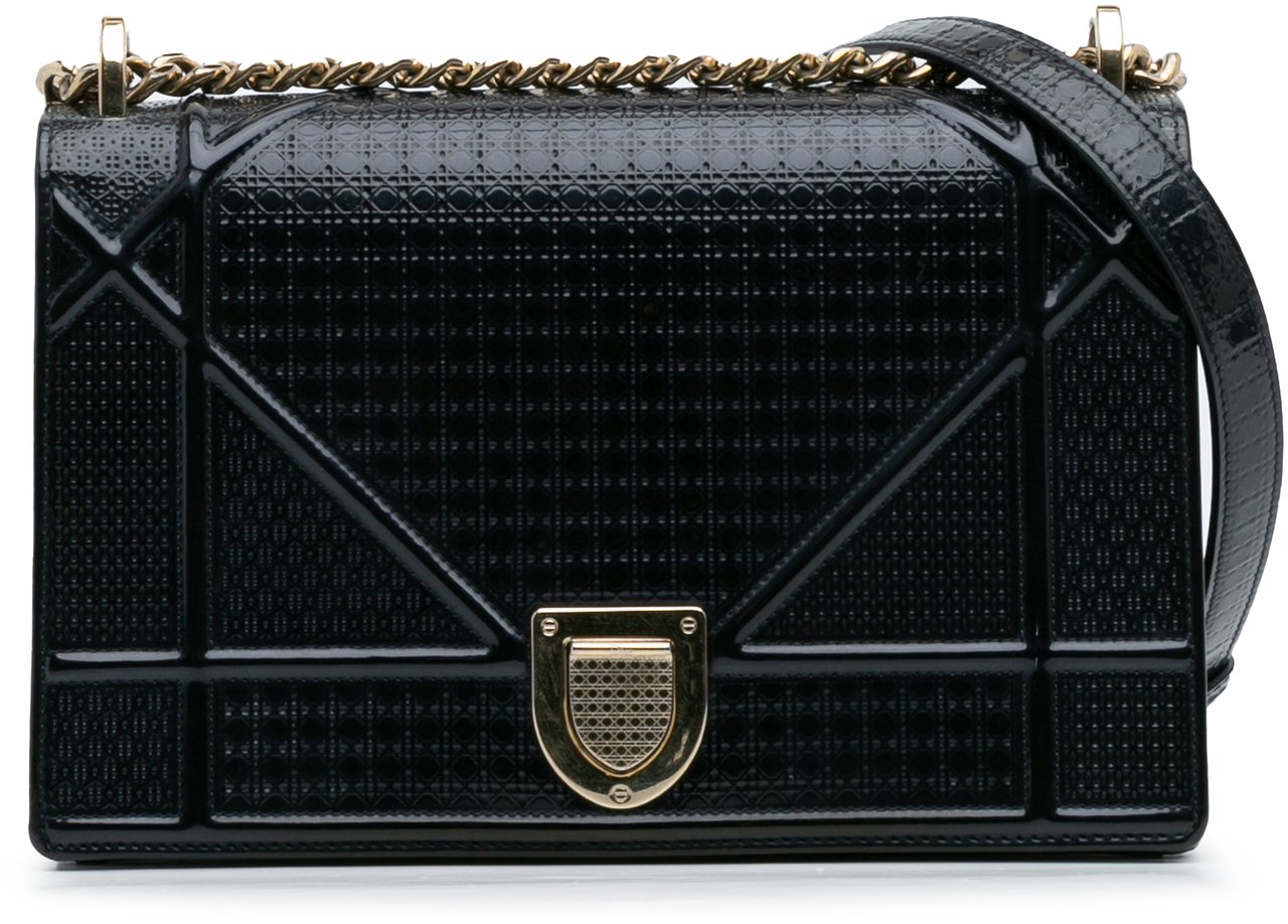 Dior Medium Patent Microcannage Diorama Flap Blauw