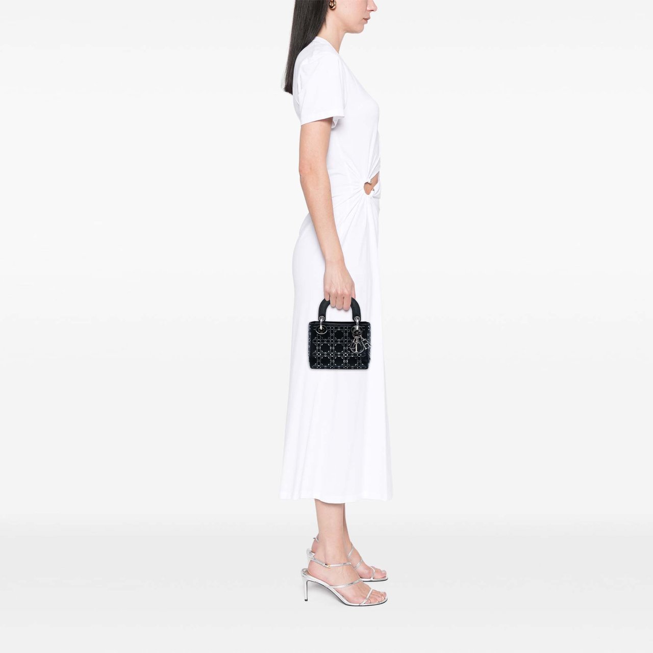 Dior Mini Satin Cannage Strass Crystal Embellished Lady Dior Zwart