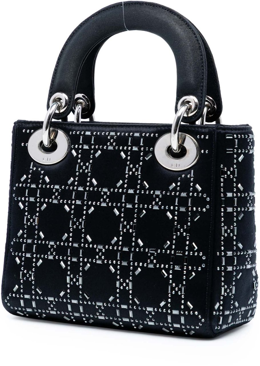 Dior Mini Satin Cannage Strass Crystal Embellished Lady Dior Zwart