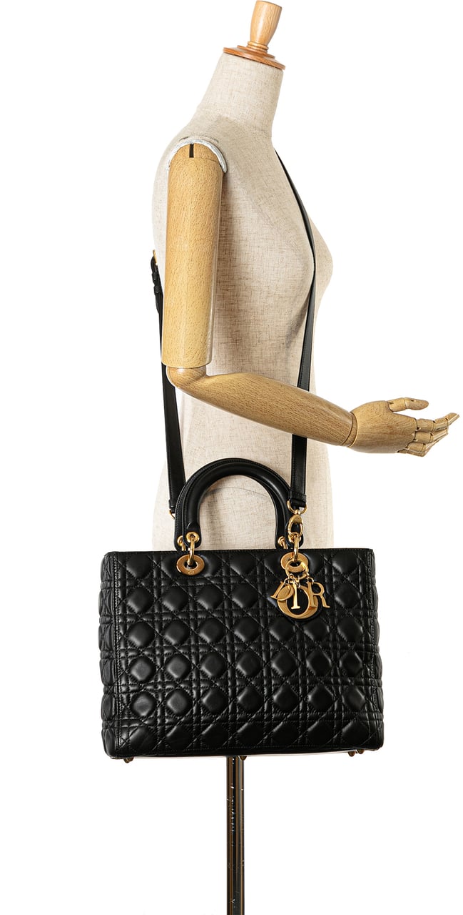 Dior Large Lambskin Cannage Lady Dior Zwart