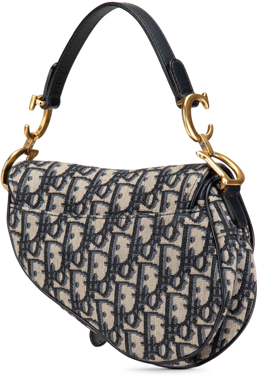 Dior Mini Oblique Canvas Saddle Bag Blauw