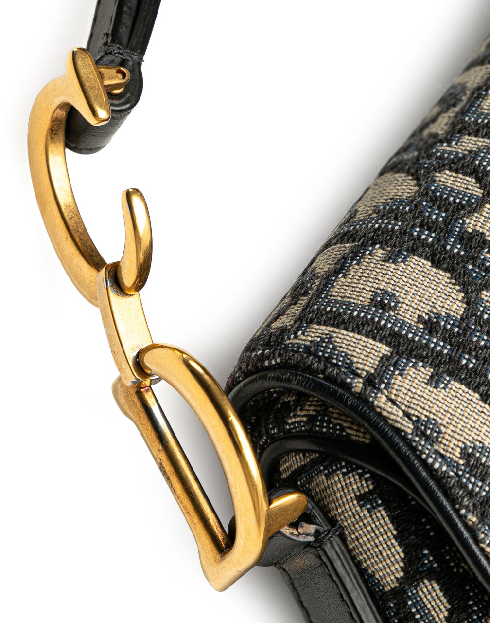 Dior Mini Oblique Canvas Saddle Bag Blauw
